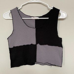Romwe Grey & Black Lettuce Trim Patchwork Tank Top
